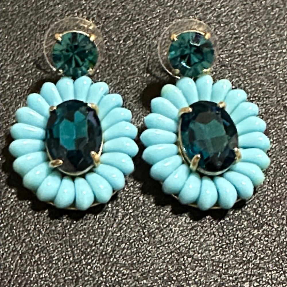 J Crew Blue Floral Rhinestone Drop Earrings - Picture 5 of 13
